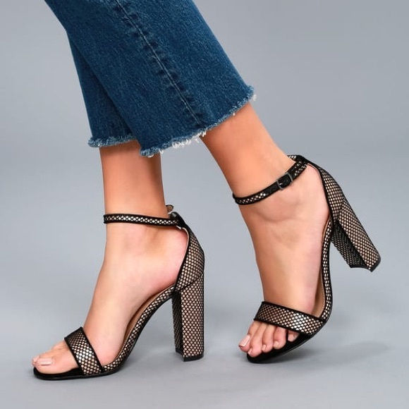 Steve Madden Shoes - Steve Madden Carrson Black Mesh Ankle Strap Heels